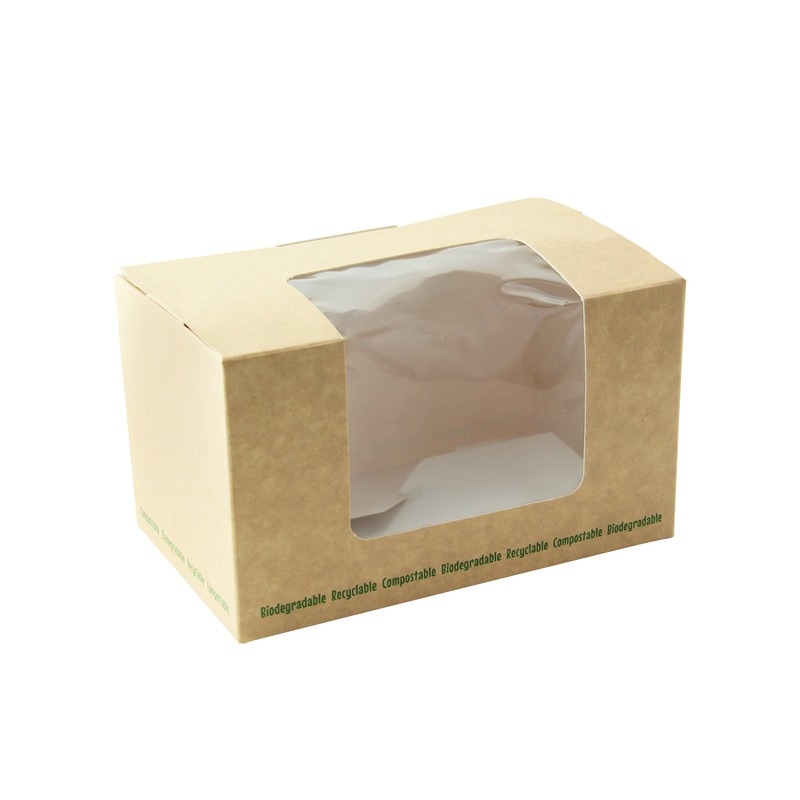 ECOLOMIQUE - 50 Pcs - Boîte sandwich carton brun avec fenêtre PLA - 12,5 x 7,7 x 7,2 cm - ECO210BLSQ1K