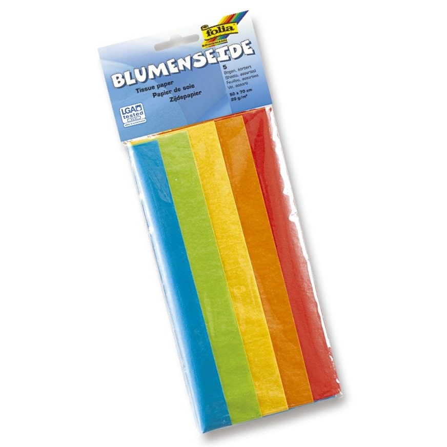 Folia 91025 Blumenseide - 50 x 70 cm, 5 Bogen, farbig sortiert