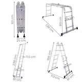 thumbnail of Alu-Multi-3-Gelenk-Leiter, 3 x 4 Sprossen, Arbeitsbühne, Anlege- & Bockleiter, kompakt klappbar, 15,5 kg, praktische Universal-Leiter, Raburg Stage
