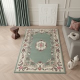 thumbnail of Traditioneller Wollteppich `Beauly` mit Handgeschnitzten Details. Farbe: Grün-Beige, 75x150 cm | Kadima Design