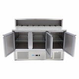 thumbnail of Maxima - 9400205 Banco pizza refrigerado 3 puertas con encimera de granito, adecuado para 8x1/6 GN con tapa de acero inoxidable 136,5x70x110 cm
