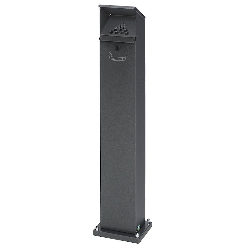 PROREGAL Robuster Ascher Standsäule mit Schloss und Bodenplatte | 2 Liter, HxBxT 115x18x15cm | Verzinkter Stahl | Grau | Ascher Aschenbecher