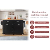 thumbnail of Küchenwagen 140x65x89 cm mit klappbarer Arbeitsplatte, 5 Schubladen, Schränken, Gewürz- und Handtuchhalter, mobil auf Rollen, Black Natural