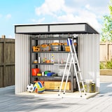 thumbnail of Abrigo de Jardim 2 m² 195x122x181,5 cm Abrigo de Armazenamento Metálico com Porta de Correr e 2 Janelas Cinza Escuro