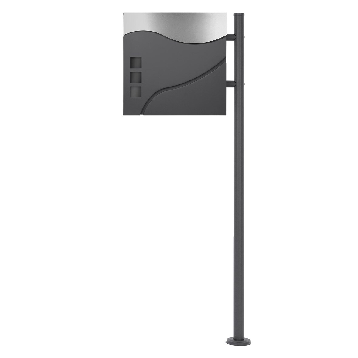 ECD Germany Standbriefkasten Anthrazit Edelstahl 120 cm mit Zeitungsfach, Postkasten Silber 37x36 cm matt gebürstet