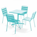 thumbnail of Vierkante tafel en 4 turquoise metalen stoelen - Oviala