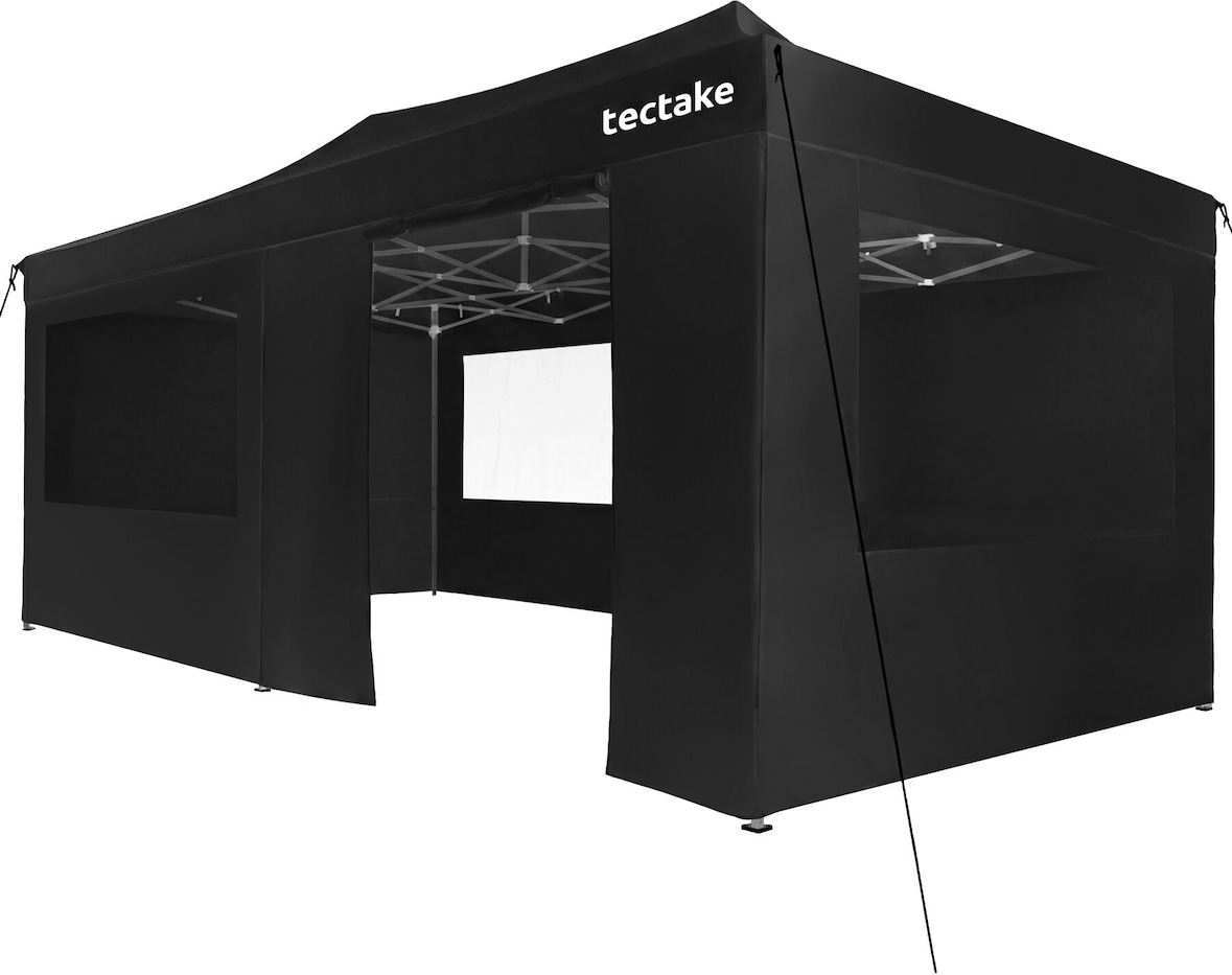 tectake Pabellón plegable Viola 3x6 m, aluminio, 6 paneles laterales 600 x 300 x 316 cm Negro