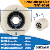 thumbnail of 4 Stück Hubwagenrollen Polyamid Nylon 80 x 60 mm, Achse 20 mm inkl. Kugellager - Ersatzrollen