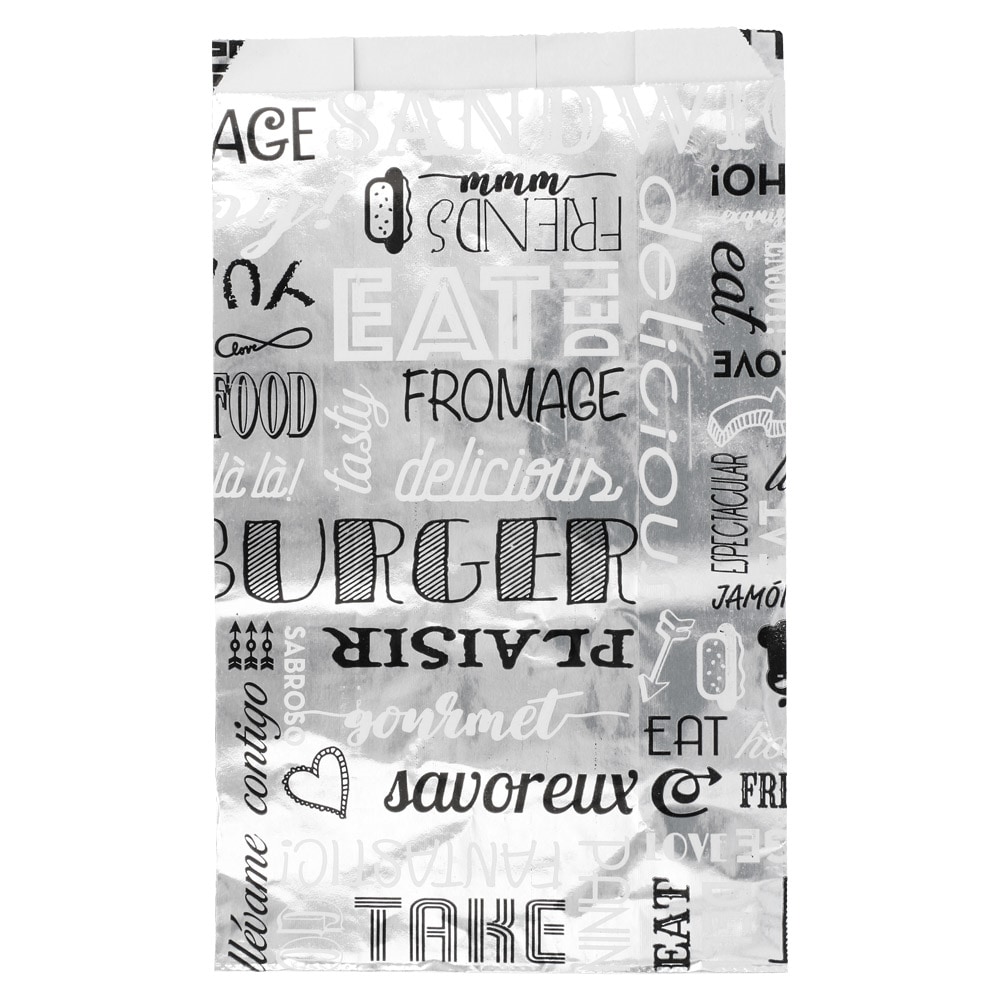 Garcia de Pou 500 Unità - Sachetti Per Burguer 'Parole' 35+20 G/M2 14+7X22 Cm Argento Pergamena + Alluminio