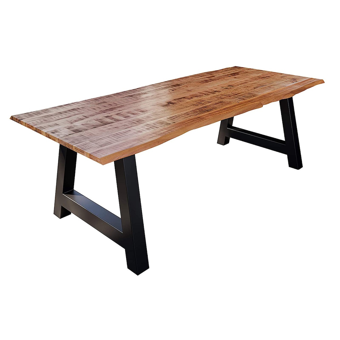 Esstisch Baumkante Massiv Mango naturfarben 220 x 100 schwarz A-Gestell DORA