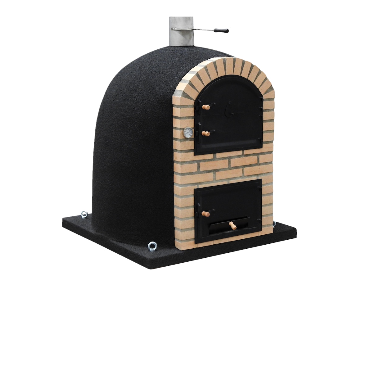 MF - Houtgestookte Buitenoven van Beton Model CALDERA BANDAMA (Zwart - 90 x 90 x 115 cm) – Geïsoleerd met Kurk en 3 Keramische Dekens