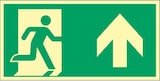 thumbnail of Schild Notausgang rechts Pfeil oben, ISO 7010, Alu, nachleucht., 160-mcd, 400x200 mm