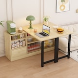 thumbnail of Klappbarer Esstisch Sideboard ausziehbar Schwarz+Holz 75x120x40 cm mit Stauraum, Schublade und Glasschiebetür, platzsparend und vielseitig