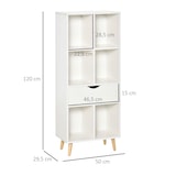 thumbnail of HOMCOM Estante para Livros com 6 Compartimentos Abertos 1 Gaveta e Pés de Madeira para Armazenamento de Brinquedos CDs Plantas 50x29,5x120cm Branco
