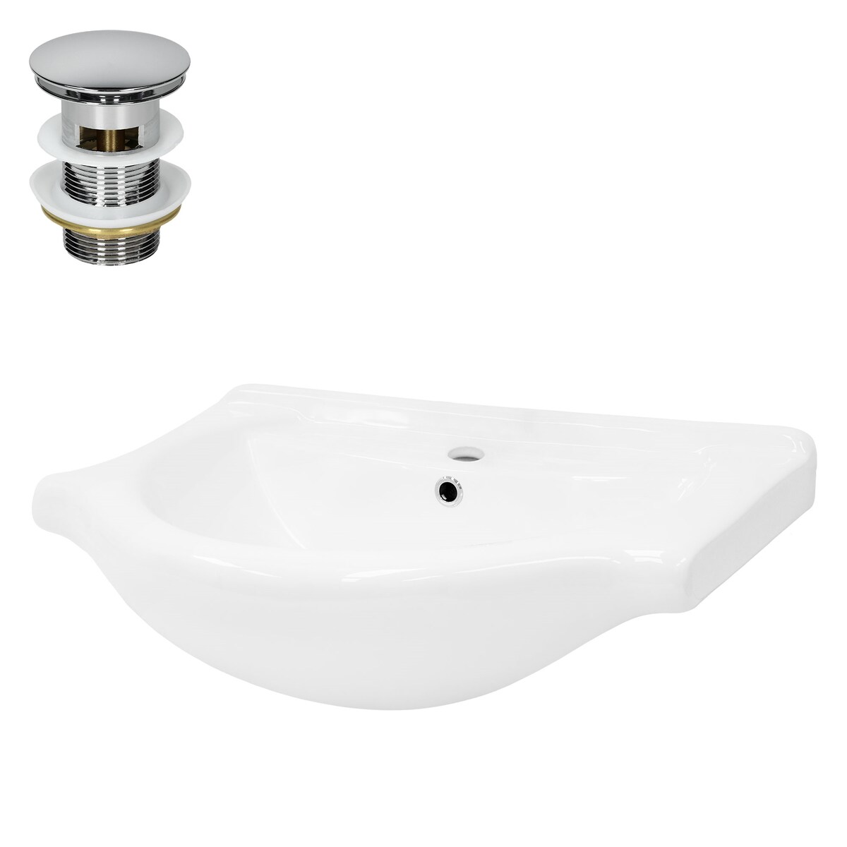 LuxeBath ML-Design Einbau-/Aufsatzwaschbecken Keramik Weiß 67,5×51,5×21,5 cm, oval, mit Überlauf, inkl. Ablaufgarnitur – modernes Waschbecken