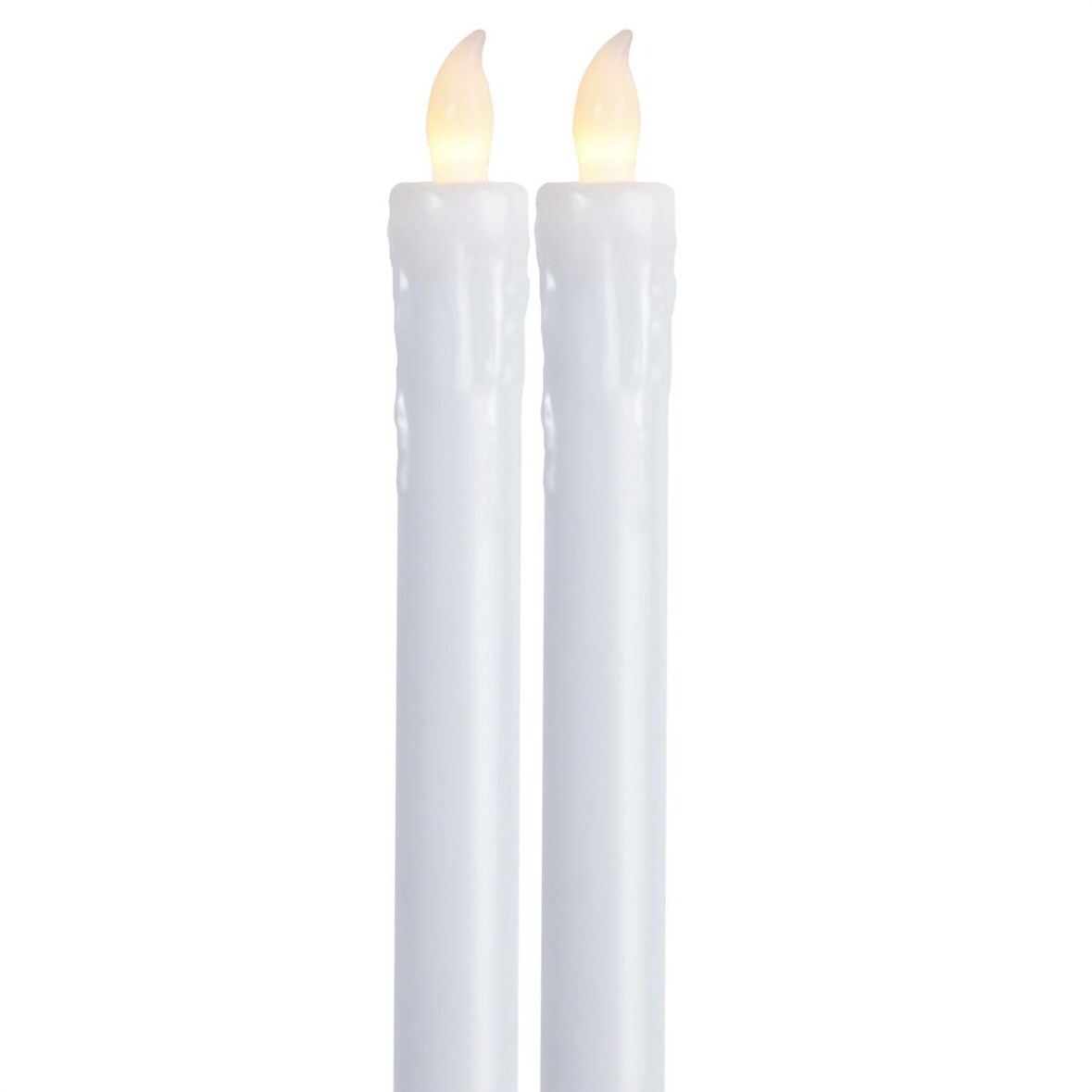 LED Stabkerzen Echtwachs flackernde Tafelkerzen H: 25cm weiß 2er Set