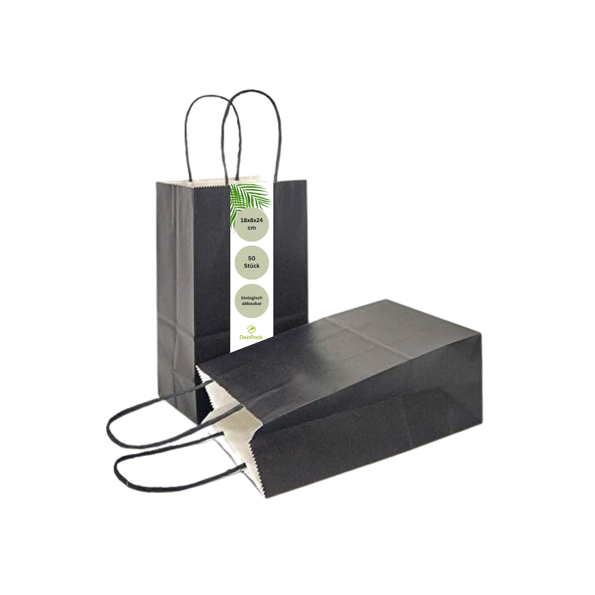 DeinPack Papiertüten aus Kraftpapier - 50 x schwarze Papier Tüten 18 x 8 x 24 cm