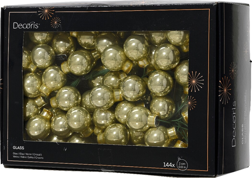 144 Glaskugeln am Draht 2cm Weihnachtskugeln Spiegelbeeren Pistaziengrün Glanz