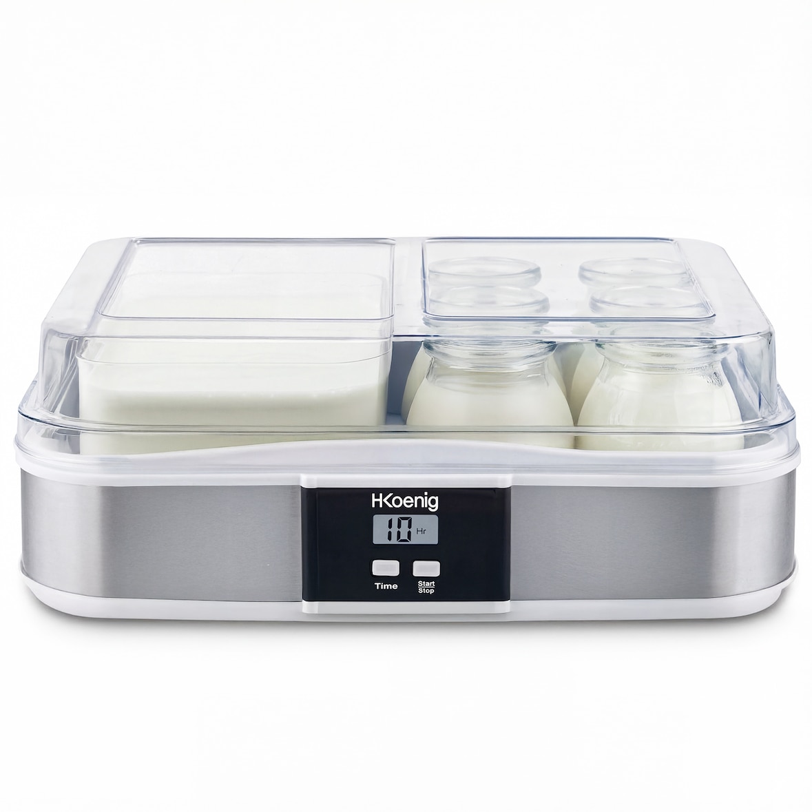 H.Koenig ELY120 yoghurtmaker, roestvrij staal, 12 glazen, 1,8 L