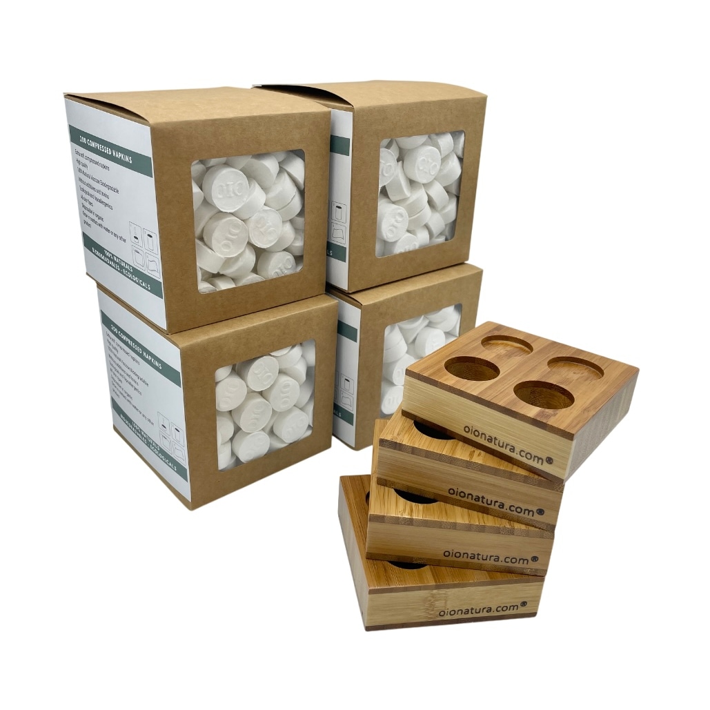 OIO NATURA 800 Toallitas comprimidas biodegradables by OIO + 4 Bases Bambú duo