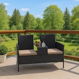 thumbnail of Poly-rattan bank met tafel HWC-E24, tuinbank zitgroep tuinbank, 132cm ~ zwart, donkergrijze kussens