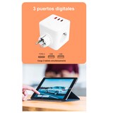 thumbnail of Cubo multi E-BLOCK 3 tomas +int. 2 USB-A+1 USB-C cable 1,4m IP20 blanco