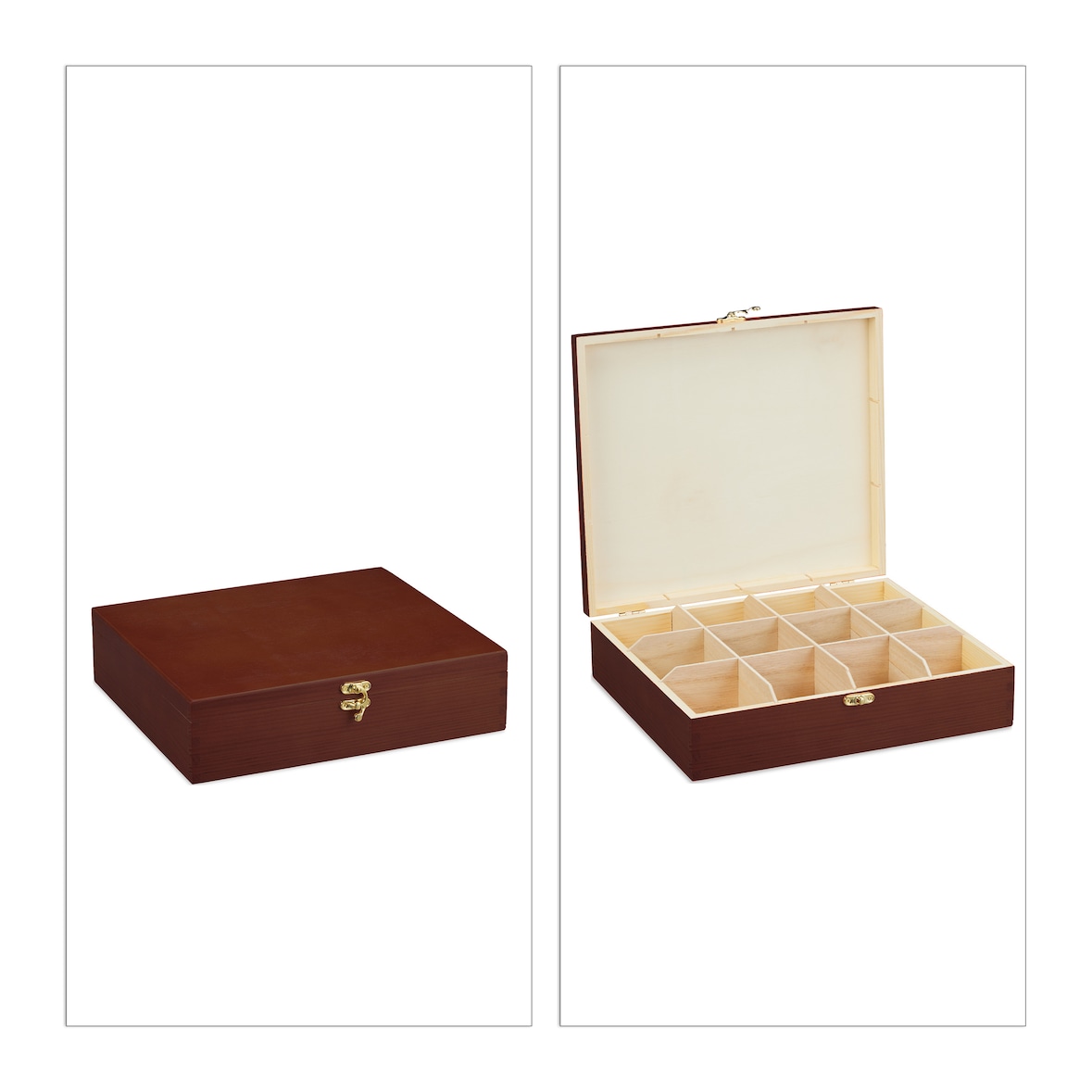 Relaxdays Teebox, 12 Fächer, Holz, Organizer für Teebeutel und Kaffeepads, Teekiste groß HBT: 7,5 x 29 x 26 cm, braun