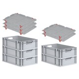 thumbnail of PROREGAL SuperSparSet 5x Eurobox NextGen Grip mit Auflagedeckel & 4 roten Verschlüssen, HxBxT 17x40x60cm, 34L, Grau, Griffe offen, Eurobehälter