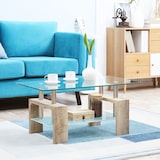 thumbnail of HOMCOM Mesa de Centro com 2 Prateleiras de Vidro Temperado Estrutura de Aço e Pés de Madeira 90x50x42cm Madeira e Transparente