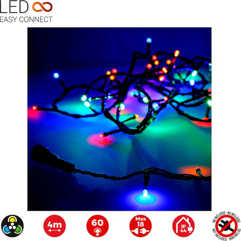 EASY-CONNECT GARLAND 4M 60 VEELKLEURIGE LEDS 30V (IP44 BINNEN-BUITEN ...