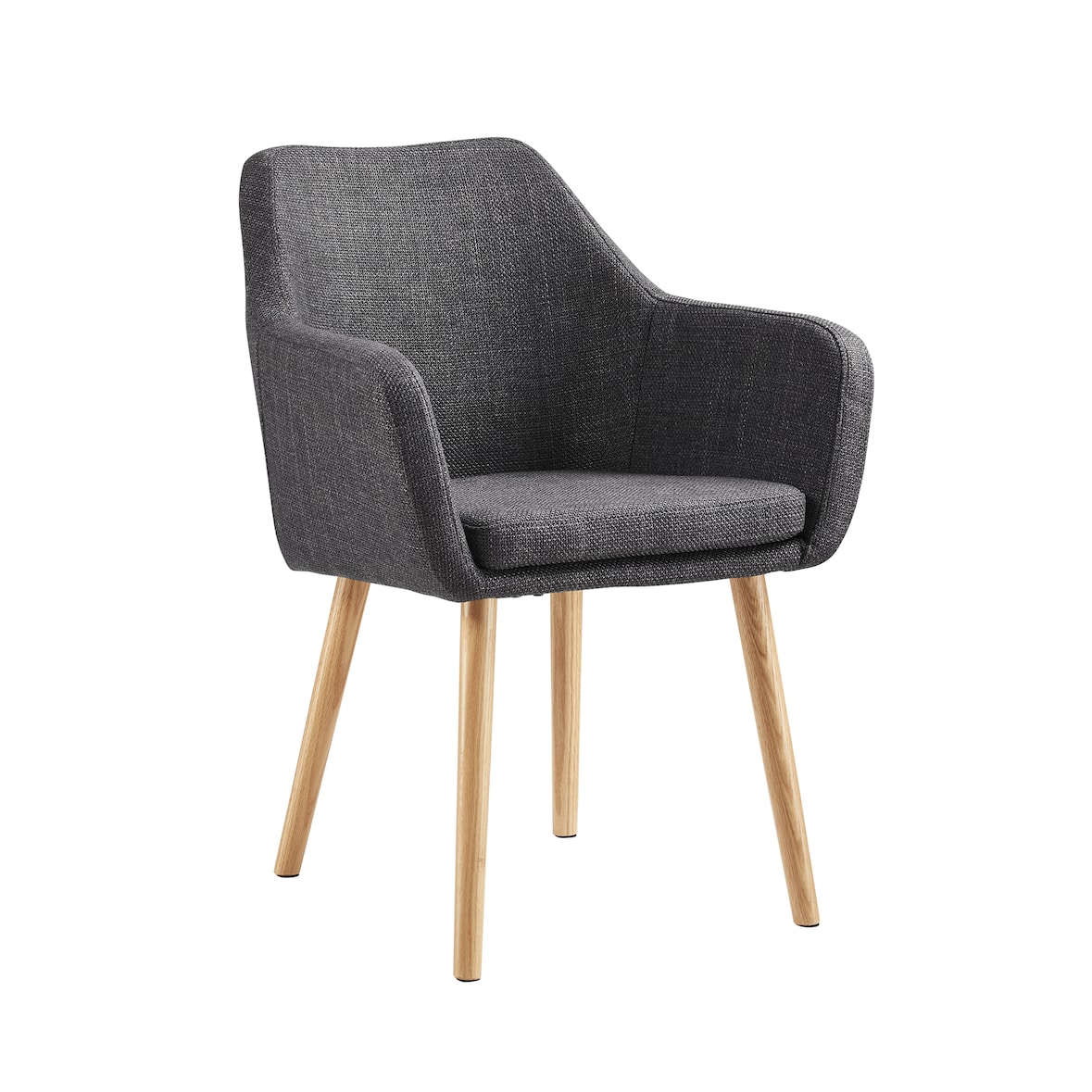 SalesFever Armlehnstuhl | Bezug in Strukturstoff | Stuhlbeine Eichenholz | B 62 x T 60 x H 84 cm | dunkelgrau – natur