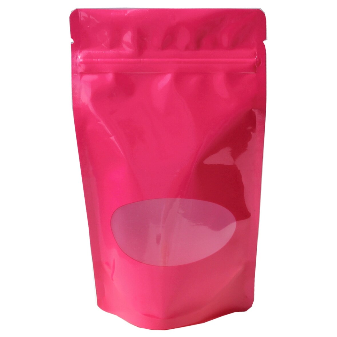 1000x Standbodenbeutel PET pink glänzend mit Fenster 110x185x65mm 250ml