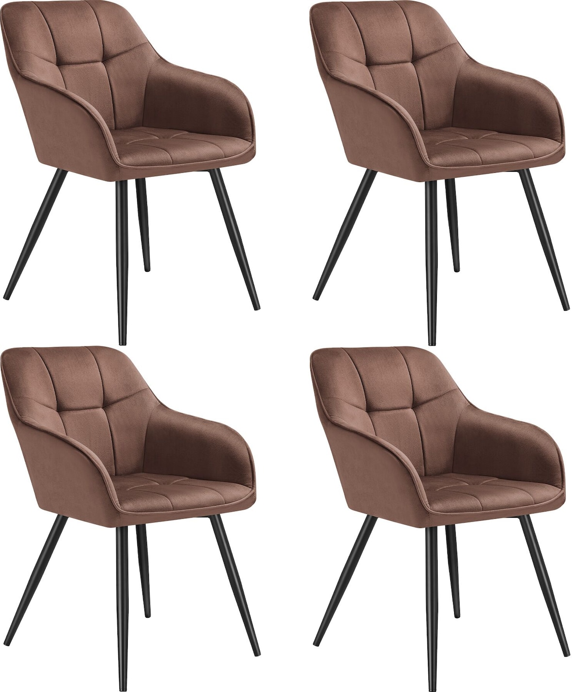 tectake Stuhl Marilyn, Samtoptik, gesteppt - 4er Set braun/schwarz