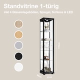 thumbnail of K-Möbel vitrine en verre en noir (176x37x33cm) avec 4 étagères en verre réglables en hauteur, miroir, serrure, LED - modèle de voiture vitrine