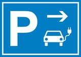 thumbnail of E-Auto Elektrofahrzeug Parkplatz Schild mit Richtungspfeil rechts waagerecht A5 Rückseite selbstklebend