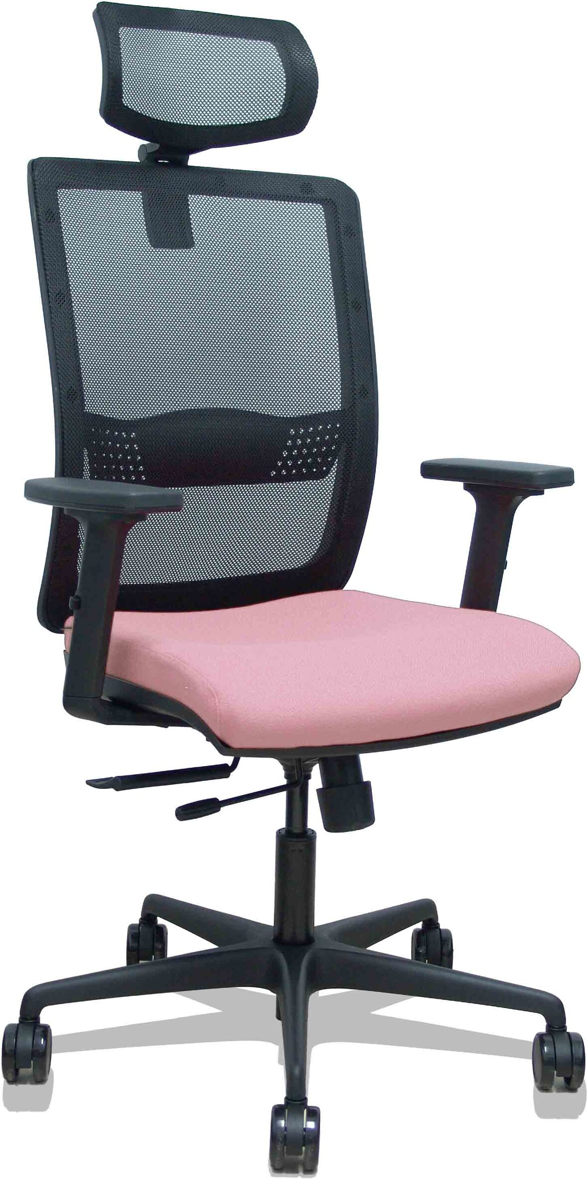 Silla Haches traslack malla negra asiento bali rosa brazos 2D ruedas 65mm cabecero regulable