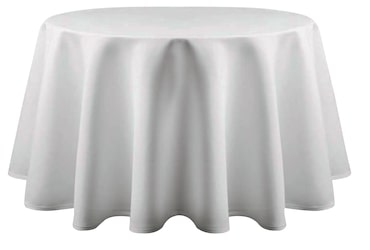 Teruntrue 1 pak wit polyester ronde tafelkleden 228 cm rond tafelkleed vlekken en resistent kreukbestendig wasbaar tafelkleed voor bruiloft, feesten, banket, buffettafel, vakantie, dinertafels versieren