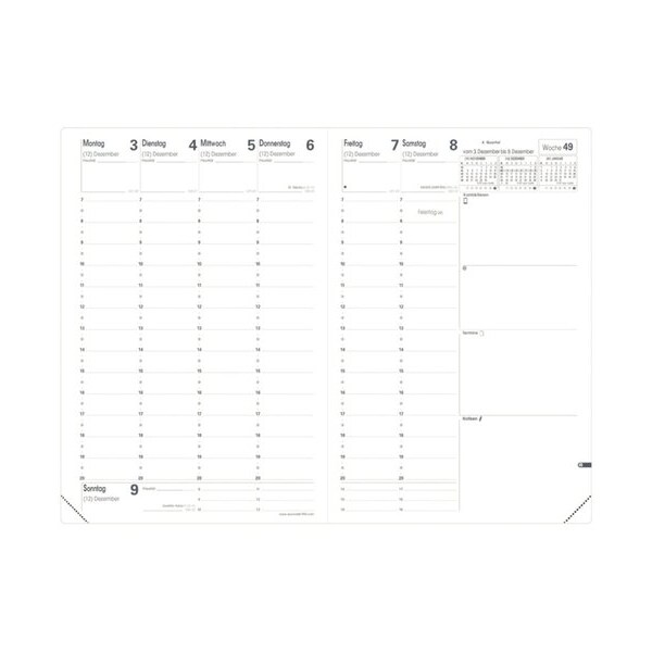Kalendereinlage Minister, 1 Woche auf 2 Seiten, Spaltenformat, 160 x 240 mm