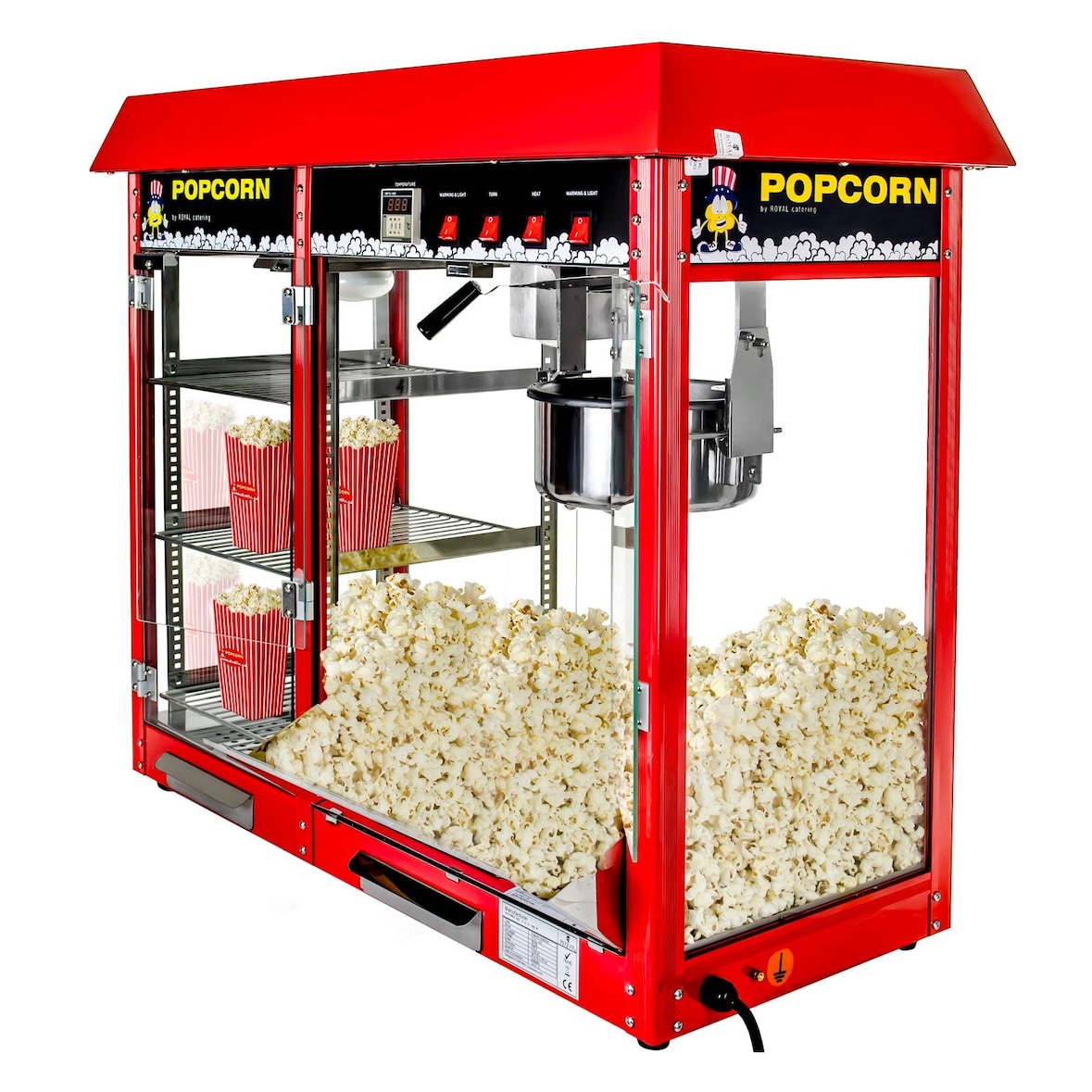 Royal Catering Popcornmaschine - 1820 W - 5 kg/h - beheizte Auslage - rot -