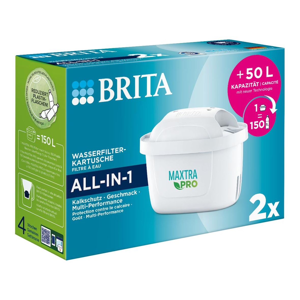Brita Maxtra Pro All-In-1 Wasserfilter Kartusche,  50 L, weiß, 2 Stück