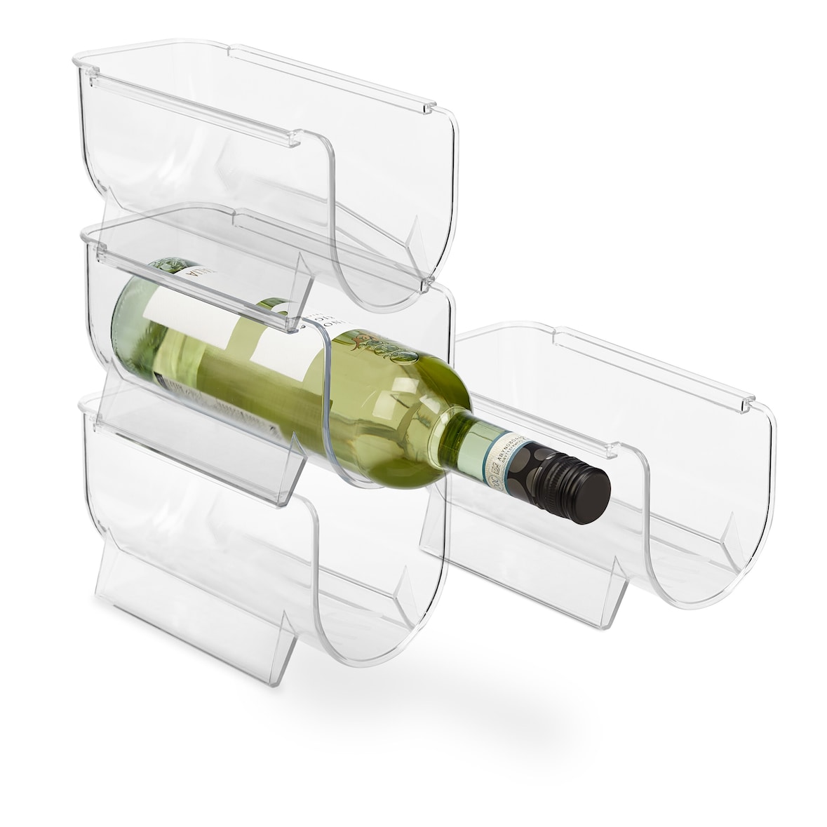 Relaxdays Kühlschrank Organizer Flaschen, 4er Set, stapelbar, Flaschenhalter, HxBxT: 10,5 x 11 x 20,5 cm, transparent