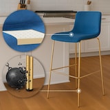 thumbnail of Sgabello da bar Hoover in velluto con struttura a quattro gambe oro blu