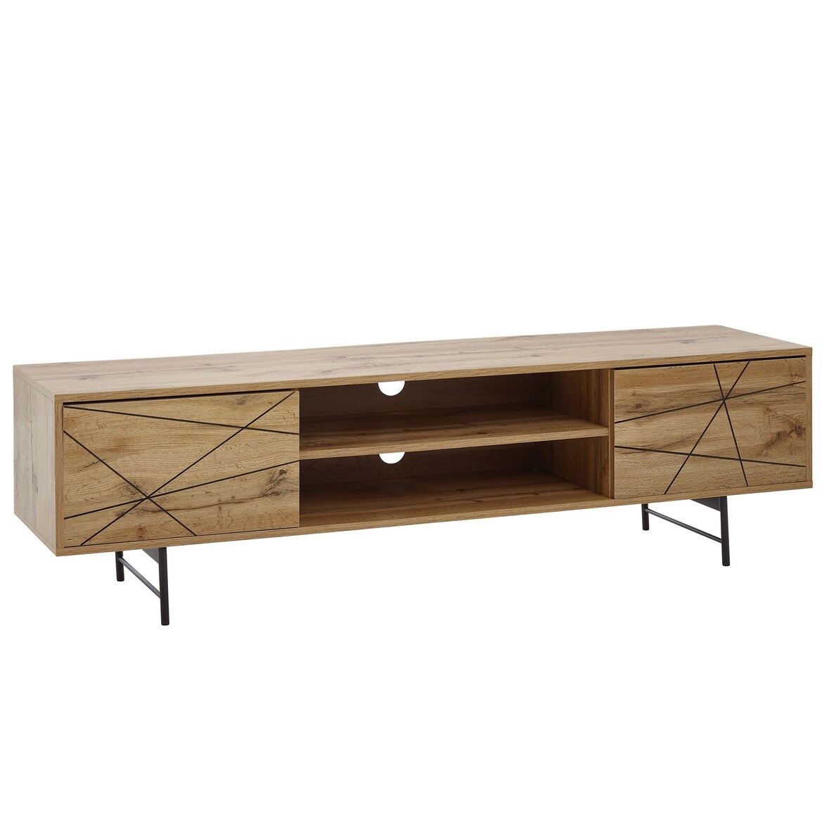 Lowboard Holz Eiche-Dekor 160x45x40 cm TV-Kommode mit zwei Türen, Design TV-Schrank Hoch, Fernsehtisch Fernsehschrank Modern, Fernsehkommode