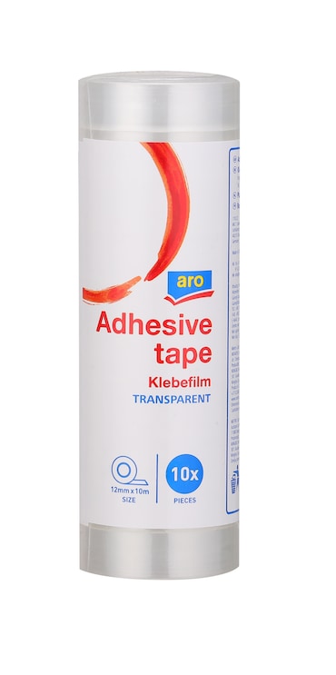 aro Nastro adesivo AT09, 12 mm x 10 m, trasparente, 10 unità