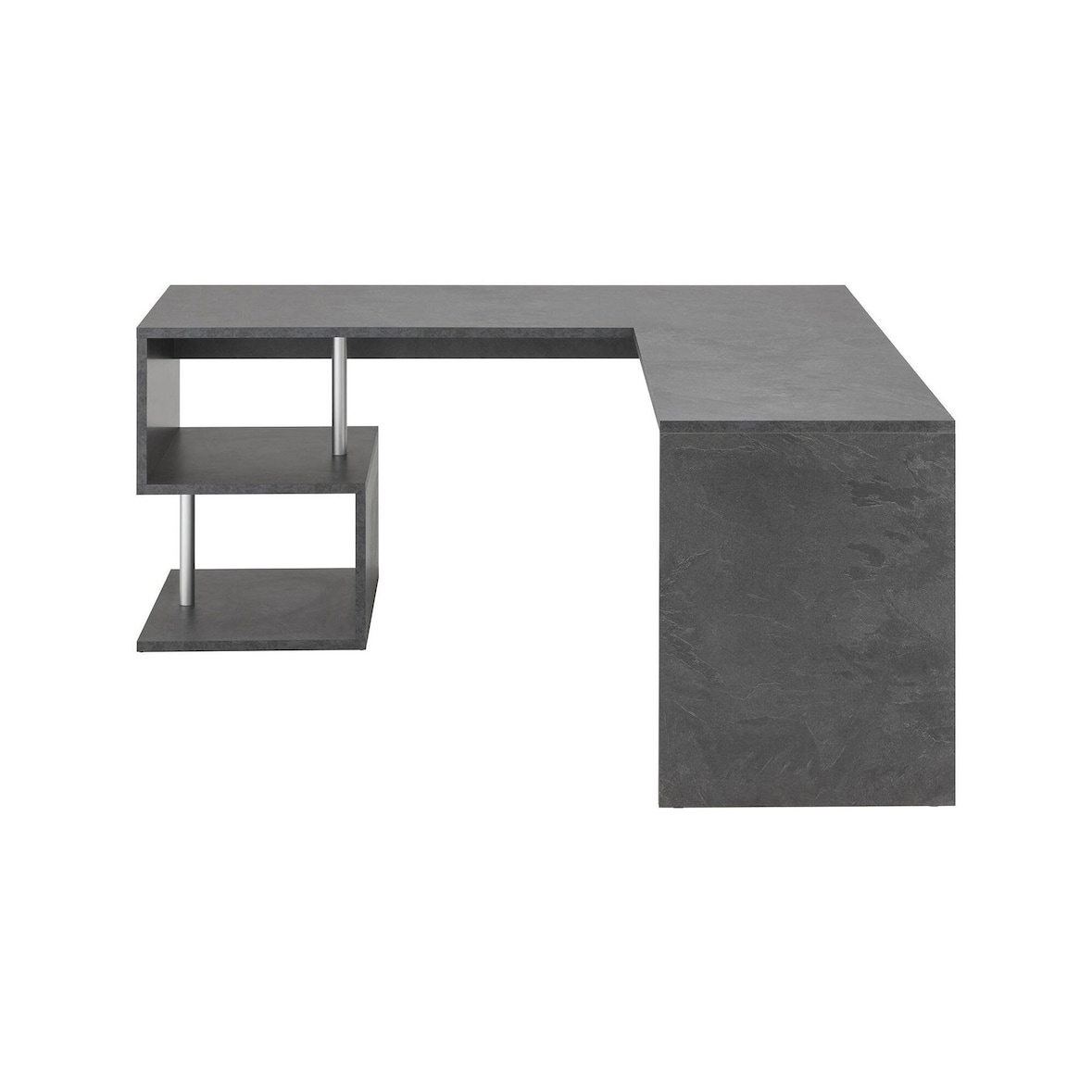 Dmora Scrivania Sasha, Scrittoio angolare porta PC, Tavolo multiuso per ufficio, Scrivania salvaspazio multiposizione, cm 160x60h78, Ardesia