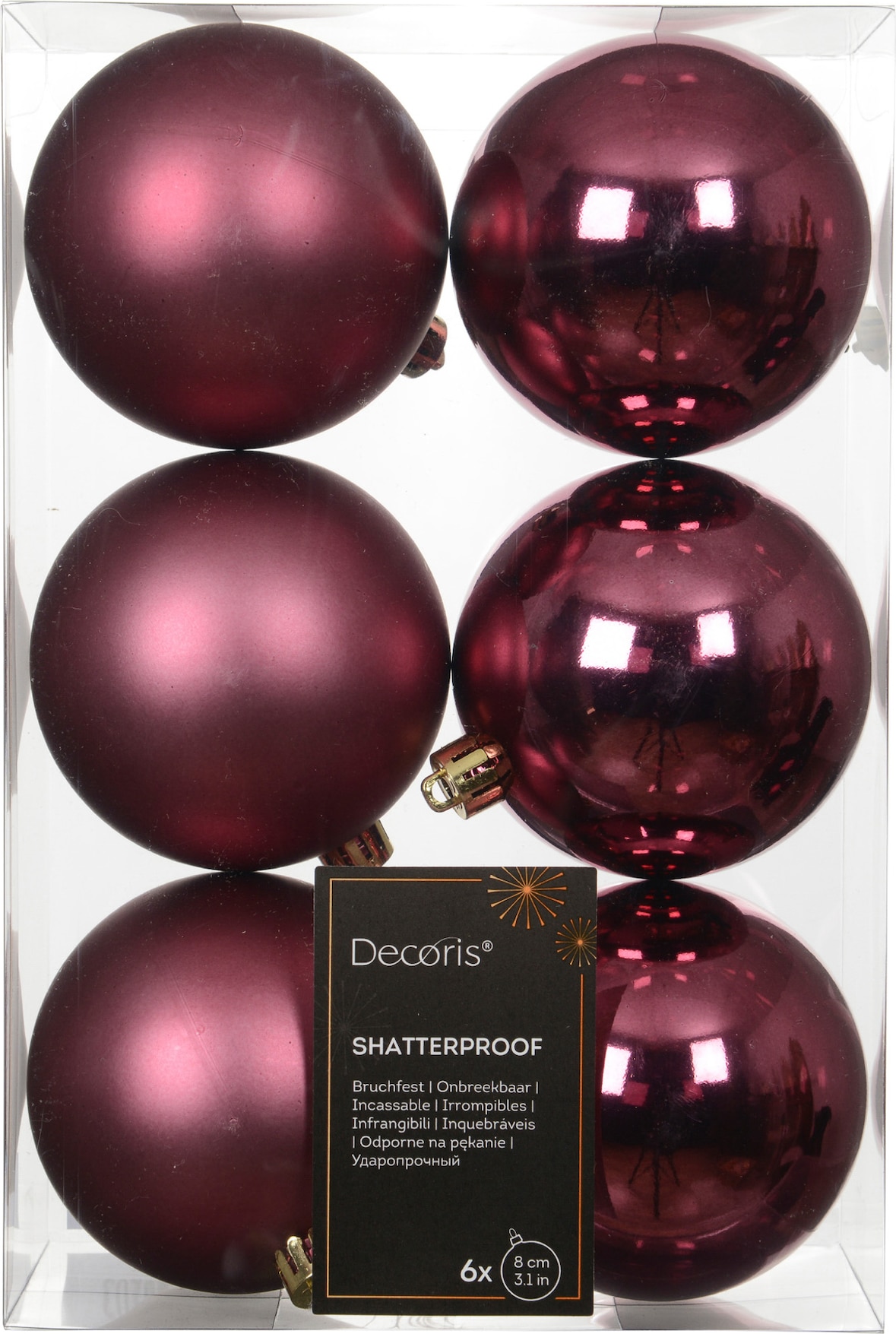 6 Weihnachtskugeln Kunststoff 8cm klassisch & bruchsicher Christbaumkugeln Weihnachtsbaumkugeln Christbaumschmuck Weihnachtsbaumschmuck Dunkelrosa