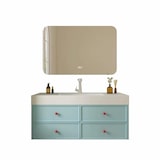 thumbnail of Waschbecken aus Keramik,Badmöbel Set,110x55 cm, Badezimmermöbel,Bad Schränke,Waschtisch,LED-Spiegel,Blau /LSC110/