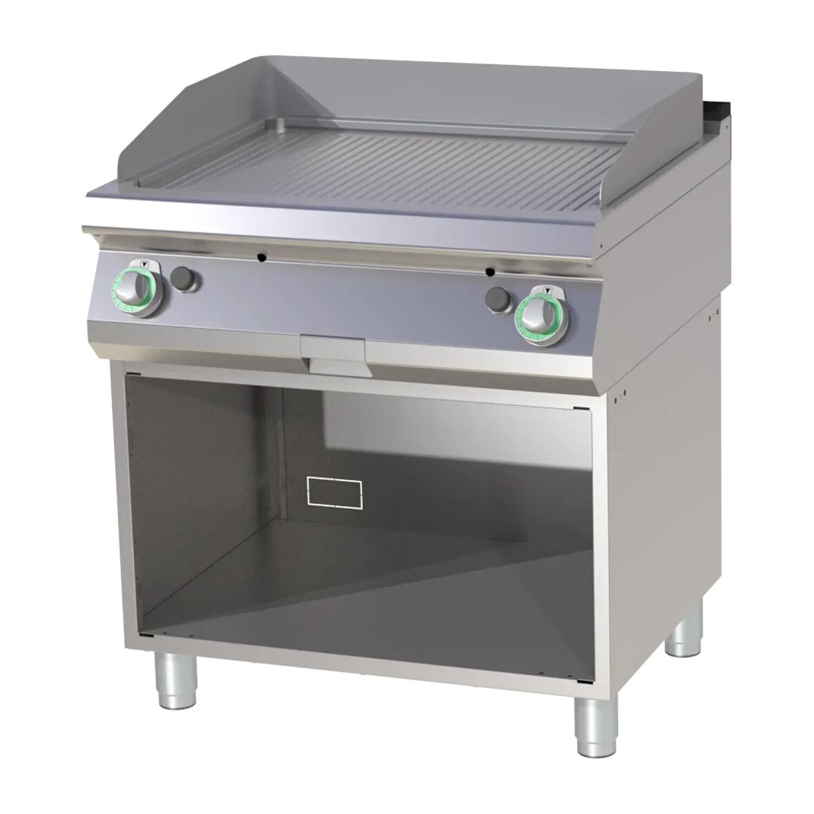 Gastro Gas-Griddleplatte gerillt verchromt Standgerät Unterbau Grillplatte Bratplatte 800x730x900 mm 14 kW