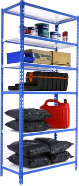 thumbnail of SimonRack Estantería Metálica, 2500x800x300 mm, 6 Alturas, Bandeja Metal, 180 kg de Punto Flexión, Azul/Blanco - Simonclick