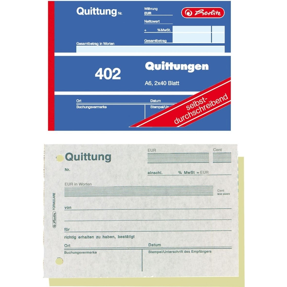 Formularbuch Quittung A6 402 2x40 Blatt selbstdurchschreibend VE=4 Stück